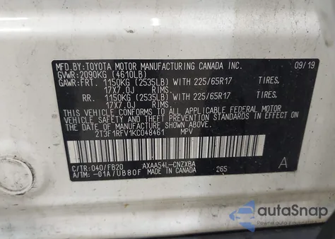 2019 Toyota Rav4 Le from USA, damaged, VIN 2T3F1RFV1KC048461